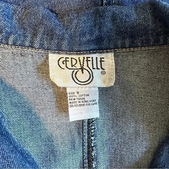 Vintage Cervelle S blue jean blazer jacket frayed trim & rivets Y2K Boho Chic - Picture 5 of 8